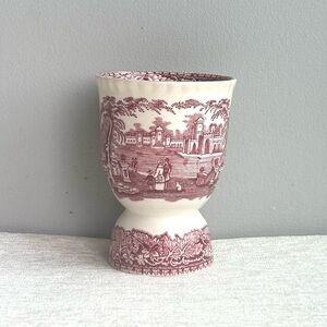 large double egg cup   red/pink ironstone transfer ware england